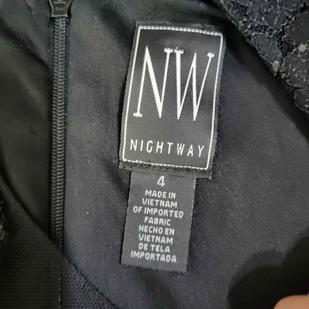 NIGHTWAY Womens SZ 4 Lace Sequin Sleeveless Little Black Dress Prom Cocktail Got - Picture 9 of 11